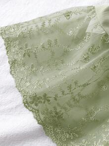 Flirla Plus Size Women Lace Patchwork Bow Decor Ruffle Hem Casual Slim Fit Blouse, Suitable For Dates And Outings - Green - View 5