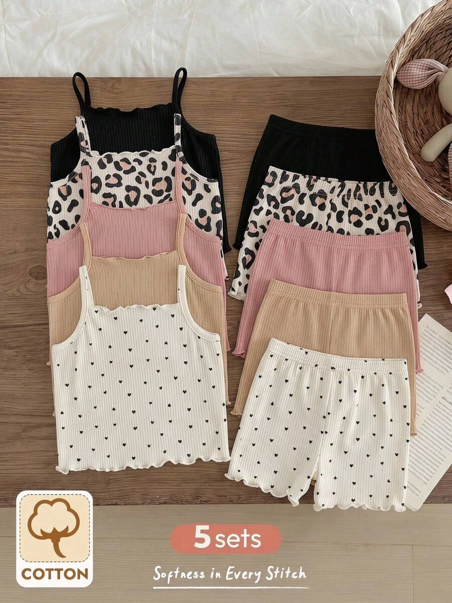 Cozy Pixies Set de 10 piezas con top de camiseta de punto suave con estampado de corazón y shorts de cintura elástica para bebé niña - Multicolor - Ver 1