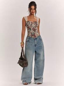 SHEIN BAE Blusa elegante de jacquard floral para mujer - Multicolor - Ver 6