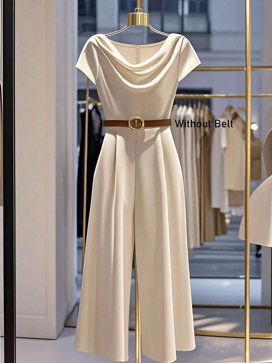 Franclia Monos elegantes de moda para mujer con volantes y pernera ancha de unicolor - Albaricoque - Ver 1