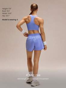 GLOWMODE 4" Pantalones cortos de running VitalSwift de cintura media con cordón, ultraligeros y de secado rápido, con reflectantes, bolsillo con cremallera y ropa interior antiolor incorporada para entrenamiento de alto impacto - Morado Violeta - View 2