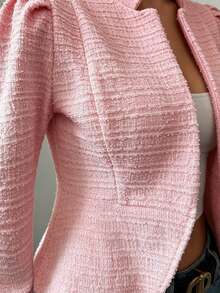 SHEIN Elenzya Áo blazer nữ thanh lịch, màu trơn, tay phồng, thích hợp cho công sở, đi làm, mùa xuân/thu. - Hồng - Xem 5