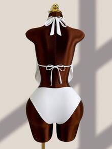 Swim Lushoire Summer Beach Draped Tankini Black Swimwear - White - View 3