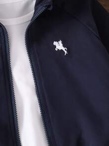 SHEIN Genkimix Kids 1件男童休闲简约街头风连帽长袖外套，时尚休闲设计，适合夏季穿着，适合4-7岁男孩日常、运动、户外活动、返校穿着。 - 藍色 - 查看 5