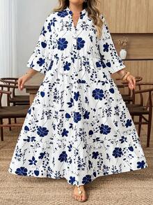 SHEIN CURVE+ Đầm đi biển tay loe xếp tầng in hoa cỡ lớn dành cho nữ, trang phục đi nghỉ mát, đầm hè cho nữ, đầm maxi xanh trắng, đầm maxi hoa xanh, đầm maxi xếp tầng, quần áo mùa thu cho nữ, trang phục học sinh, trang phục đồng quê cho nữ, trang phục giáo viên cho nữ, trang phục đồng quê cho nữ, quần áo mùa thu cho nữ, trang phục mùa thu cho nữ, đầm cho nữ, trang phục thường ngày. - Nhiều màu - Xem 6