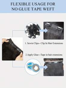 Extensiones de cabello humano con cinta de PU, sin pegamento, cinta adhesiva, piel sintética de PU sin costuras, 40G-50G, para cabello fino, con clips, cintas y micro enlaces cosidos previamente sellados - S1B - Ver 7