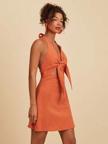 Travachic Women's Vacation Beach Tie-Back Halter Mini Dress - Rust Brown - View 5