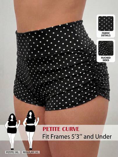 SHEIN PETITE CURVE Quần short đạp xe nữ cỡ lớn, màu trơn, xếp ly, họa tiết chấm bi đen trắng, thích hợp cho đạp xe mùa hè, yoga, thể thao, họa tiết chấm bi Ducati, chấm bi cổ điển, quần short chấm bi kiểu Mỹ, quần short đạp xe, quần short thể thao, giúp thắt eo và nâng mông.