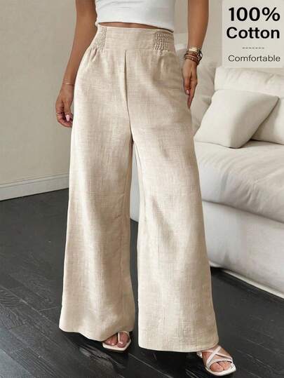 Siren Gaze Pantalon ample avec poches et taille élastique texturée, mode femme polyvalente
