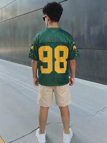Setelan 2pcs Kaos Jersey Lengan Pendek Warna Hijau Gaya Olahraga untuk Anak Laki-Laki Remaja, Cocok untuk Musim Semi/Panas - Hijau - View 3