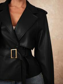 Lumalex Women's Solid Color Distressed Raglan Sleeve Trench Coat - Black - View 5