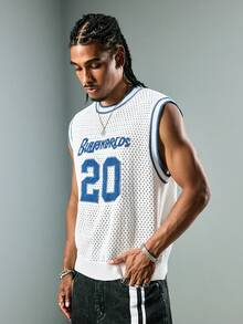 ROMWE MEN Men's Hollow Design Numeric Pattern Casual Knit Sports Tank Top - Multicolor - View 5