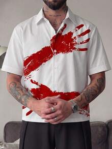 GENTILAND Men's Arm Print Short Sleeve Shirt - Red - View 3
