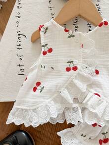 LMoss Kids Bộ 2 món áo ba lỗ và quần short dệt họa tiết trái cây cho bé gái - trắng - Xem 4