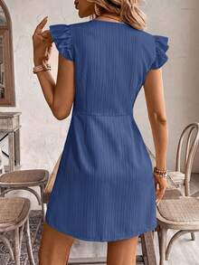 SHEIN Frenchy Women's Solid Color Deep V-Neck Ruched Casual Party Dress,Dresses For Women Summer - Blue - View 2