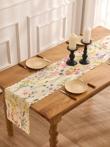 1 pieza Camino de mesa con estampado de olas florales acuarela, adecuado para primavera/verano, Pascua, decoración de mesa de cocina y comedor del hogar - Multicolor - Ver 2