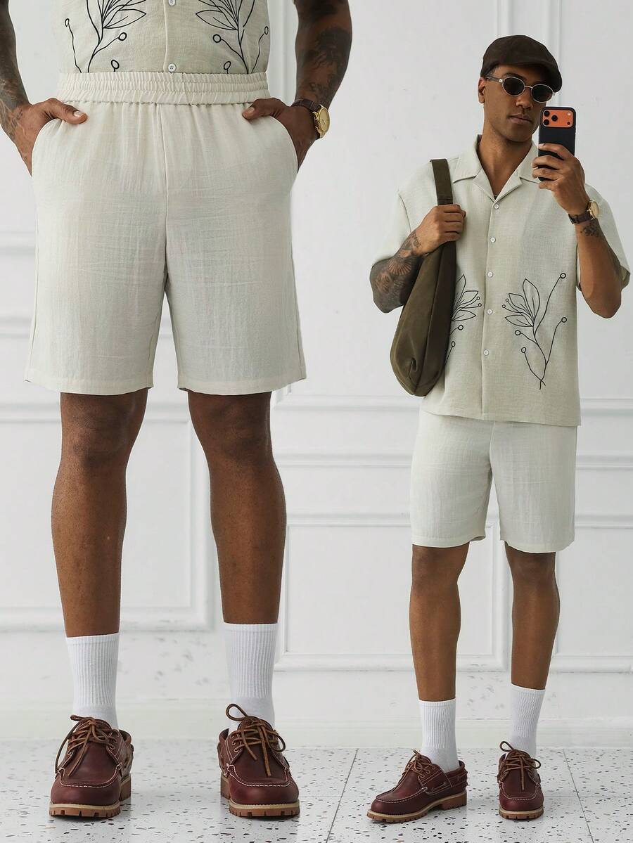 HUEFORM Men's Casual Linen Shorts, Beige, Spring/Summer