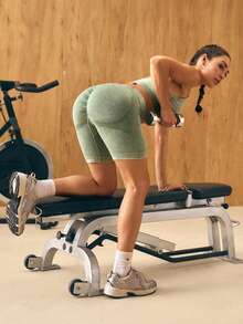 GLOWMODE 5" Ultrafine Soft Seamless Summer Sculpt High Waist Double Layer Coverage Sculpting Fit Mid-Thigh Biker Shorts With Butt Lift Compression Gym - Army Green - View 10