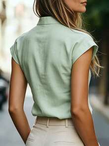 EMERY ROSE Women's Casual Solid Color Blouse For Summer - Mint Green - View 2
