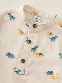 SHEIN Bộ 2 món áo sơ mi cổ đứng và quần dài màu xanh lá cây cho bé trai, thích hợp mặc đi nghỉ mát mùa hè. - Nhiều màu - Xem 4