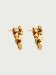 Glisma Pendientes de botón exquisitos de temperamento con gema naranja chapada en oro de 18k - Amarillo Oro - Ver 3