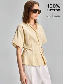 Ontre Women's Solid Color Casual Versatile Daily Wear Top,Summer Top - Khaki - View 6