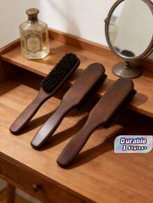 Pig Bristle Smoothing Comb - Soft To Medium Hardness Smoothing Comb, Suitable For Creating Smooth And Tangle-Free Hairstyles For Both Men And Women - Wooden Handle, Essential For Back-To-School Season And Travel, Comb, Curl Comb, Detangling Comb, Ladies' Comb, Hair Salon, Hair Care Tool - Multicolor - View 1