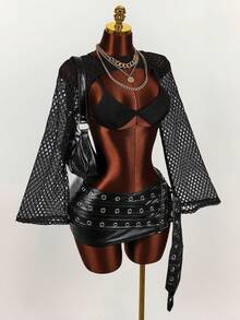Amplova Music Festival Street Style Sexy Bra + Sheer Overlay Top For Women Golf Pastal Autumn - Black - View 10