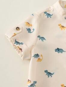 SHEIN Bộ 2 món áo sơ mi cổ đứng và quần dài màu xanh lá cây cho bé trai, thích hợp mặc đi nghỉ mát mùa hè. - Nhiều màu - Xem 5
