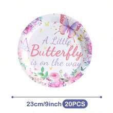 Little Butterfly Happy Birthday Disposable Plates, Napkins And Cups Set, Serves 20 Guests. This Disposable Party Supplies Set (Including Plates, Napkins And Cups) Is Perfect For Birthday Parties, Weddings And Family Picnics. - View 9