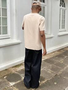 Ngobest Haus Ngobest Haus 男士现代休闲卡其色布鲁克林纽约字母图案短袖针织圆领常规长度落肩T恤 - 卡其色 - 查看 6