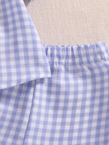 Souflis Souflis 2pcs Baby Girl Infant Toddler Newborn Spring/Summer Elegant Princess White & Blue Peter Pan Collar Ruffle Blouse + Shorts Set - Baby Blue - View 8