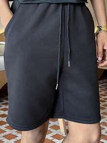 Ngobest Haus Ngobest Haus Men Drawstring Waist Slant Pocket Shorts - Black - View 5