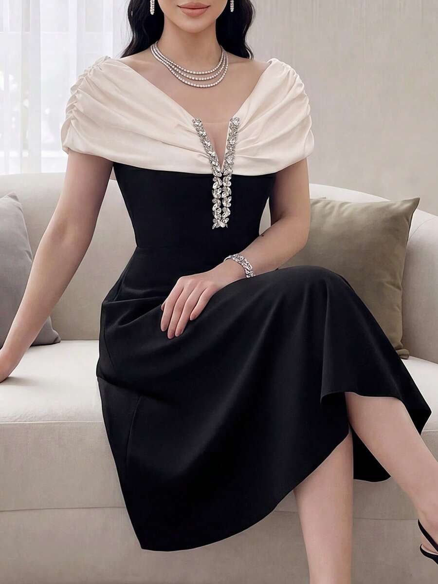 Feyla Đầm lệch vai thanh lịch đính đá lấp lánh dành cho nữ - Nhiều màu - Xem 1