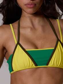 Musera Resort Contrast Layered Bikini Top Only Summer Vacation Holiday Festival Rave Beach Carnival - Multicolor - View 6