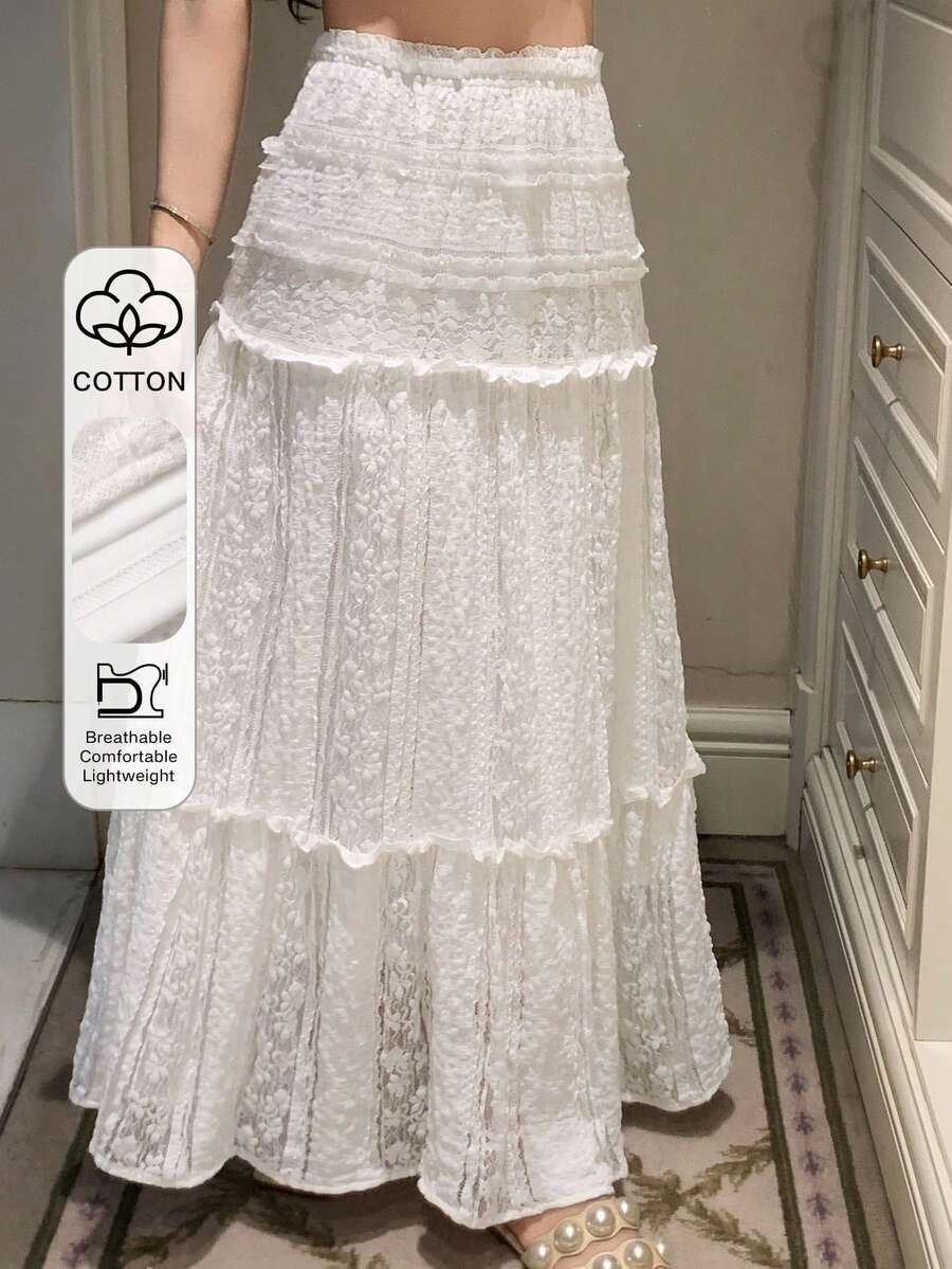 DAZY Women's Elegant Solid Color Lace Skirt, Summer Vacation - White - View 1