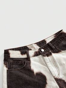 ROMWE Hippie Western Cow Print Casual Versatile Women Denim Shorts - Brown - View 3