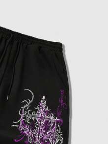ROMWE MEN Goth 男士宽松舒适休闲运动直筒裤，黑色 - 黑色 - 查看 5