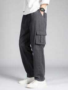 OTTIMOZO Loose Fit Men's Flap Pocket Drawstring Waist Pants - Dark Grey - View 4