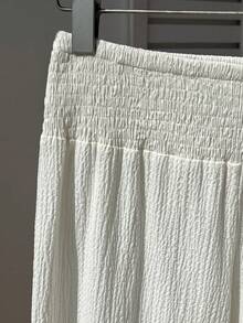 Sunnyshic Women's Off-White 100% Cotton Pleated Waist Straight Leg Pants,Casual Trousers For Summer,Holiday,Vacation,Holiday Beach Strolling Minimalist - White - View 6