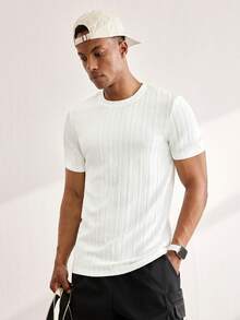 Driftmere Men's Summer Casual Solid Color Textured Short Sleeve T-Shirt Men T-Shirt Summer For Men T Shirt Tops - White - View 1