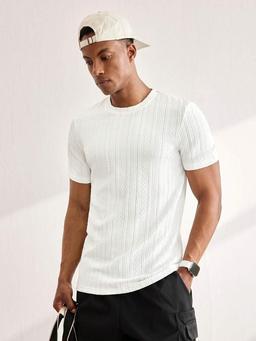 Driftmere Men's Summer Casual Solid Color Textured Short Sleeve T-Shirt Men T-Shirt Summer For Men T Shirt Tops - White - View 1