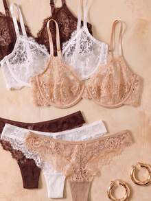 HautHeat 6pcs Women Lace Underwire Comfortable Bra Sets - Multicolor - View 5