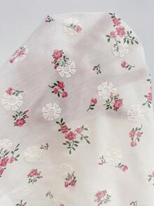 Nubod 夏季新款V領碎花刺繡面料荷葉邊泡泡袖優雅法式風格女裝襯衫 - 粉色 - 查看 7