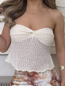 Jemour Romantic Sexy Apricot Twist Textured Bandeau Cropped Top For Women Summer - Apricot - View 4