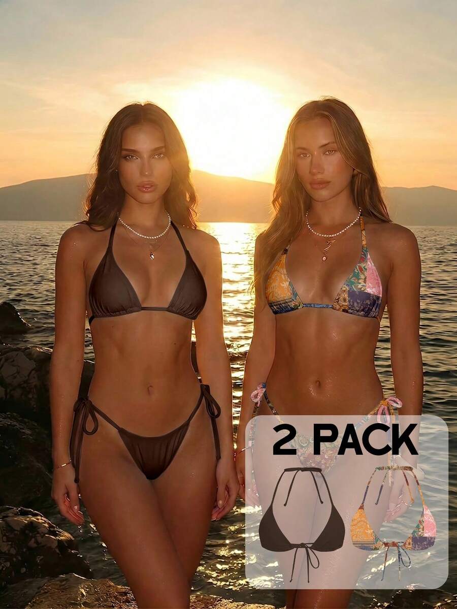 Aloruh Bộ bikini 2 mảnh mùa hè mới về dành cho nữ, họa tiết phối ghép, đồ bơi gợi cảm cho các bữa tiệc, lễ hội âm nhạc, trang phục đi biển cho nữ. - Nhiều màu - Xem 1