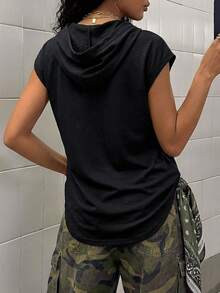 SHEIN Unity Áo thun Dây kéo màu trơn Giải trí - màu đen - Xem 3