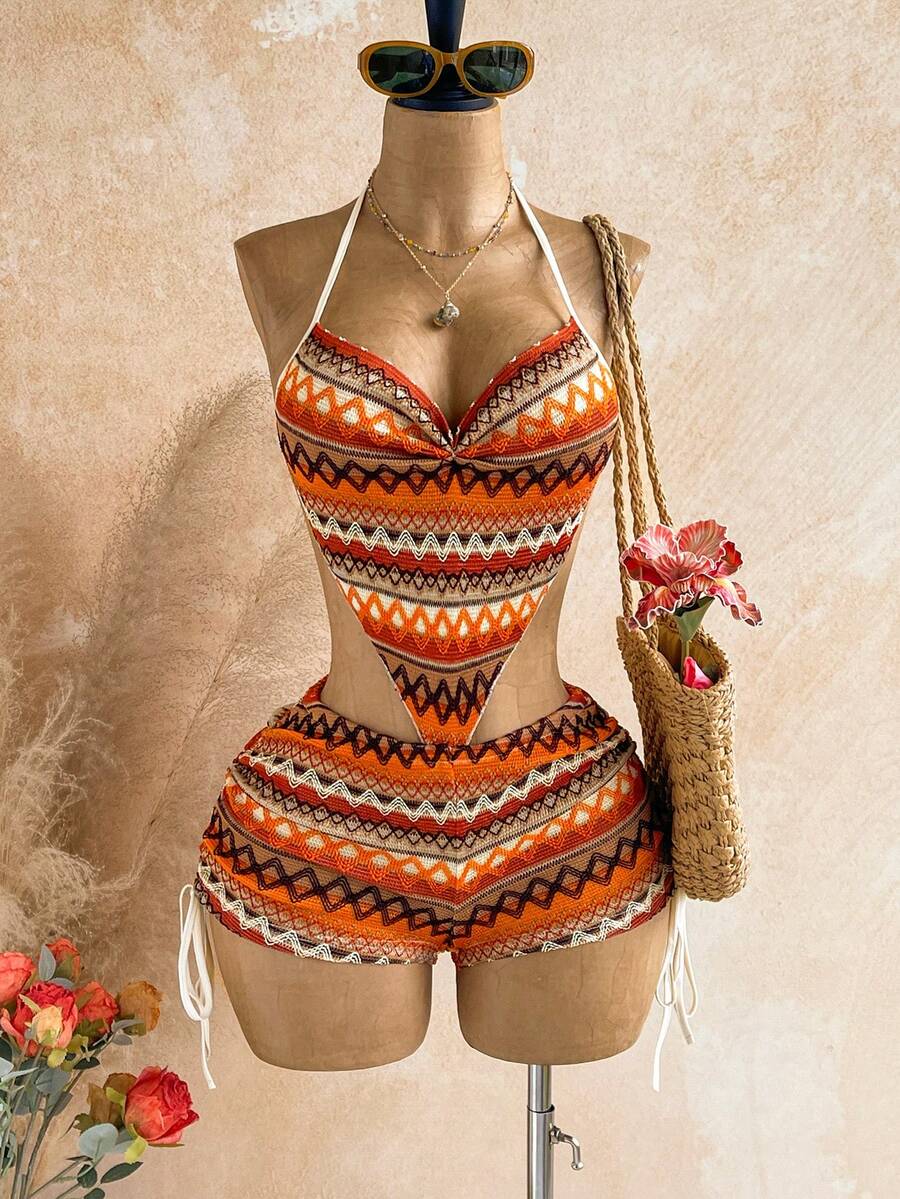 Soleia Bộ jumpsuit nữ đi nghỉ mát, kẻ sọc, hở lưng, cổ yếm, kiểu dáng thường ngày. - Nhiều màu - Xem 1