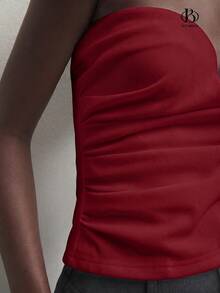 BizChic Blusa de mujer de corte ajustado con pliegues de unicolor, elegante y casual para ir al trabajo, citas, uso diario, vacaciones, Día de la Independencia, temporada de graduación, festival de música, efecto adelgazante, versátil, de alta gama, para verano, eventos sociales, fiestas, salidas, playa, oficina, estilo francés vintage, minimalista y fresco - Burdeos - Ver 6