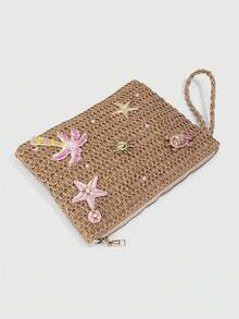 Viva Strut 1 pieza, bolso de mano de paja de maíz con borde de limón, estilo bohemio para vacaciones, bolso de mano para mujer con decoración de limón, bolso a juego para salidas de primaver - Multicolor D - Ver 7